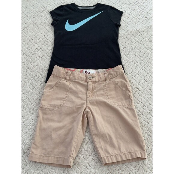Nike Other - Girl's Nike Black Tank Blue Logo Tee and So. Tan Shorts Outfit Size 8